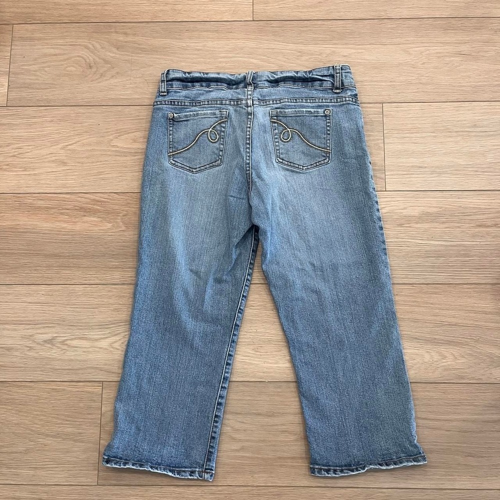 Y2K Low Rise Denim Capri Crop Pants Light Wash Women 10 Indie 2000s Mcbling - Picture 7 of 8